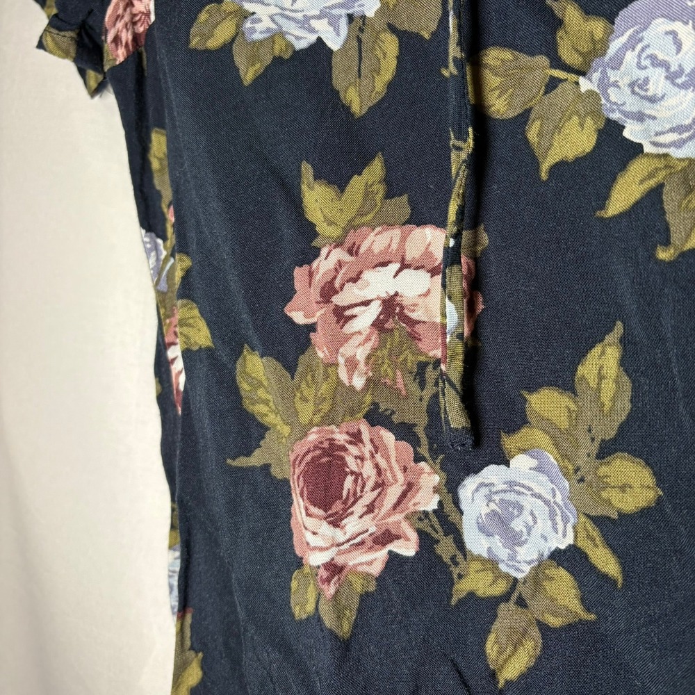 Abercrombie & Fitch‎ Y2K Floral Lace Up Mini Dress Black Rose Print XS Vintage - Picture 7 of 9